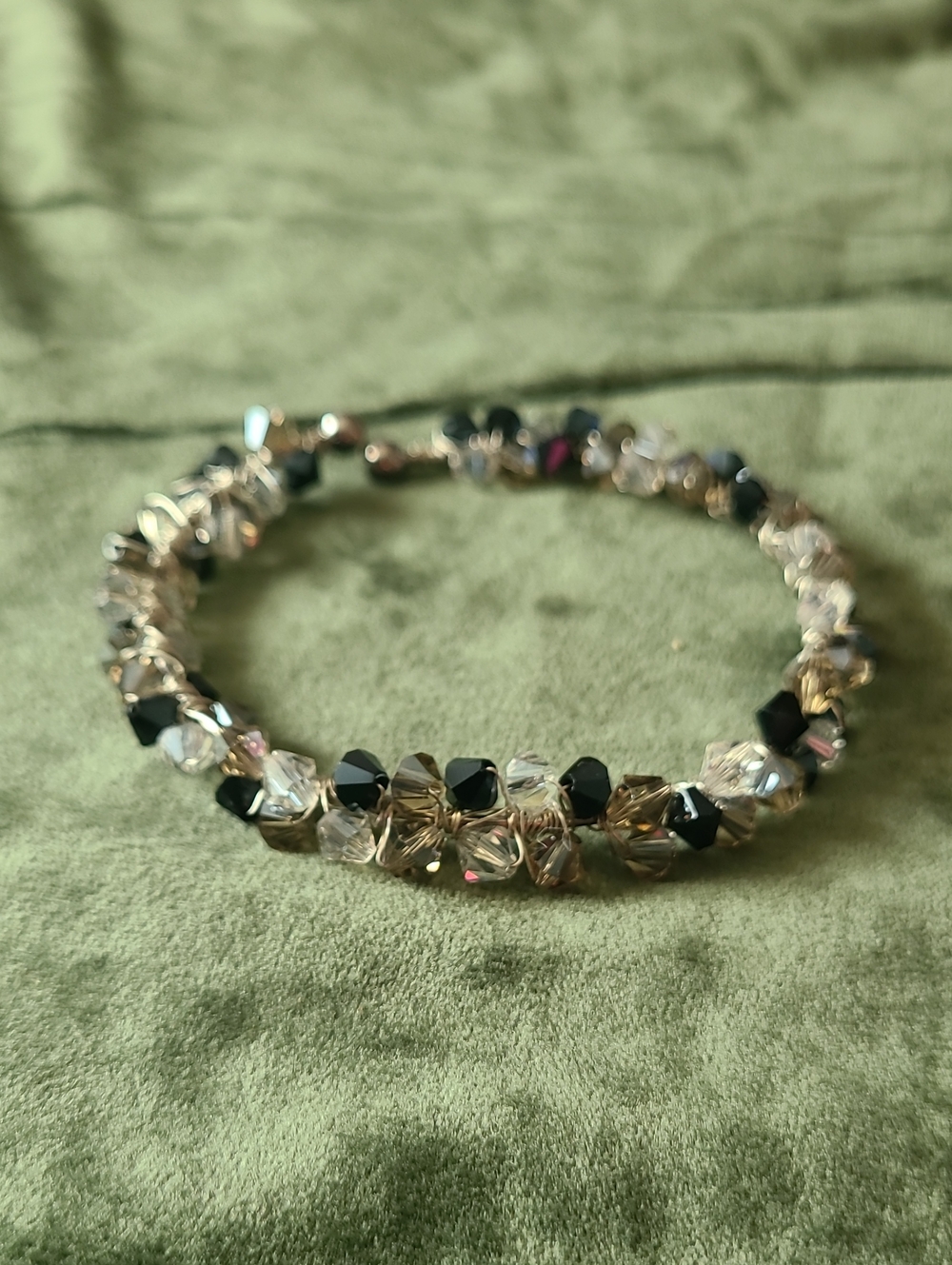 Artisan Wire Wrapped Crystal Bicone Memory Wire Bracelet Sparkly Gothic Glam